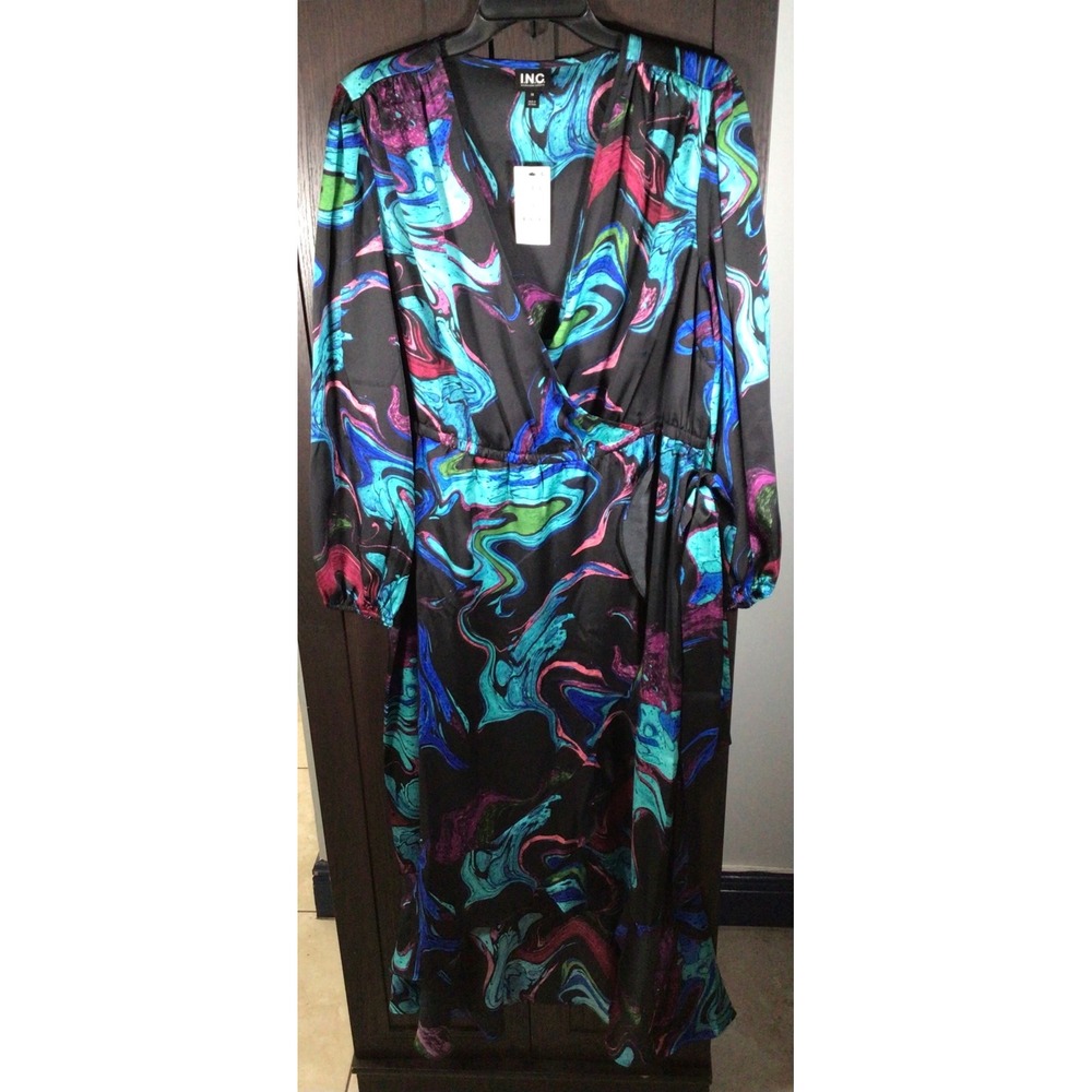 INC International Concepts Meara Marble A Wrap Dress Blue Purple 1X New